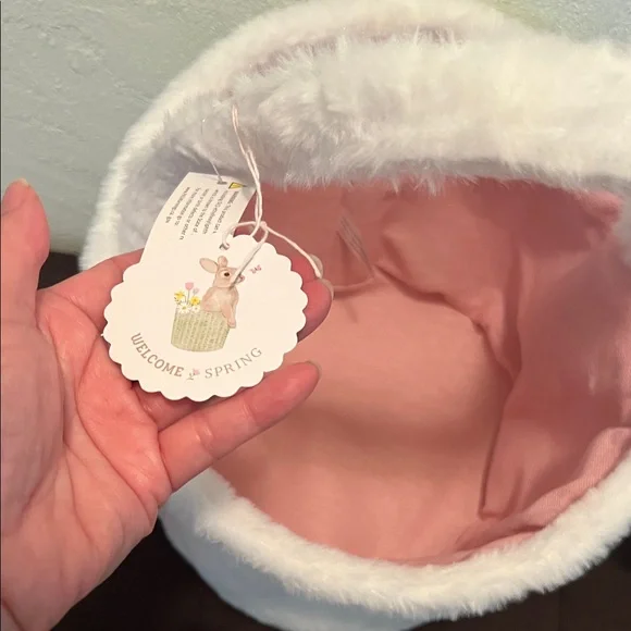 #1473=“16X10”Adorable Bunny Plush Basket - Pink and White - Picture 3 of 7